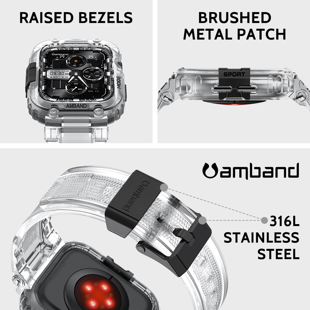 amBand Bands Compatible with Apple Watch 9/8/7 45mm, M1 Sport Series Rugged Case Protective Cover for iWatch 6/SE (3/2/1)/5/4/3 44mm Men Green