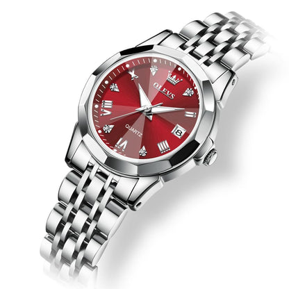 OLEVS Watches Women with Date Silver Stainless Steel Luxury Ladies Watches with Small Writs Diamond Watches for Women Waterproof Elegant Dress Quartz Analog Women's Wrist Watches Reloj de Mujer