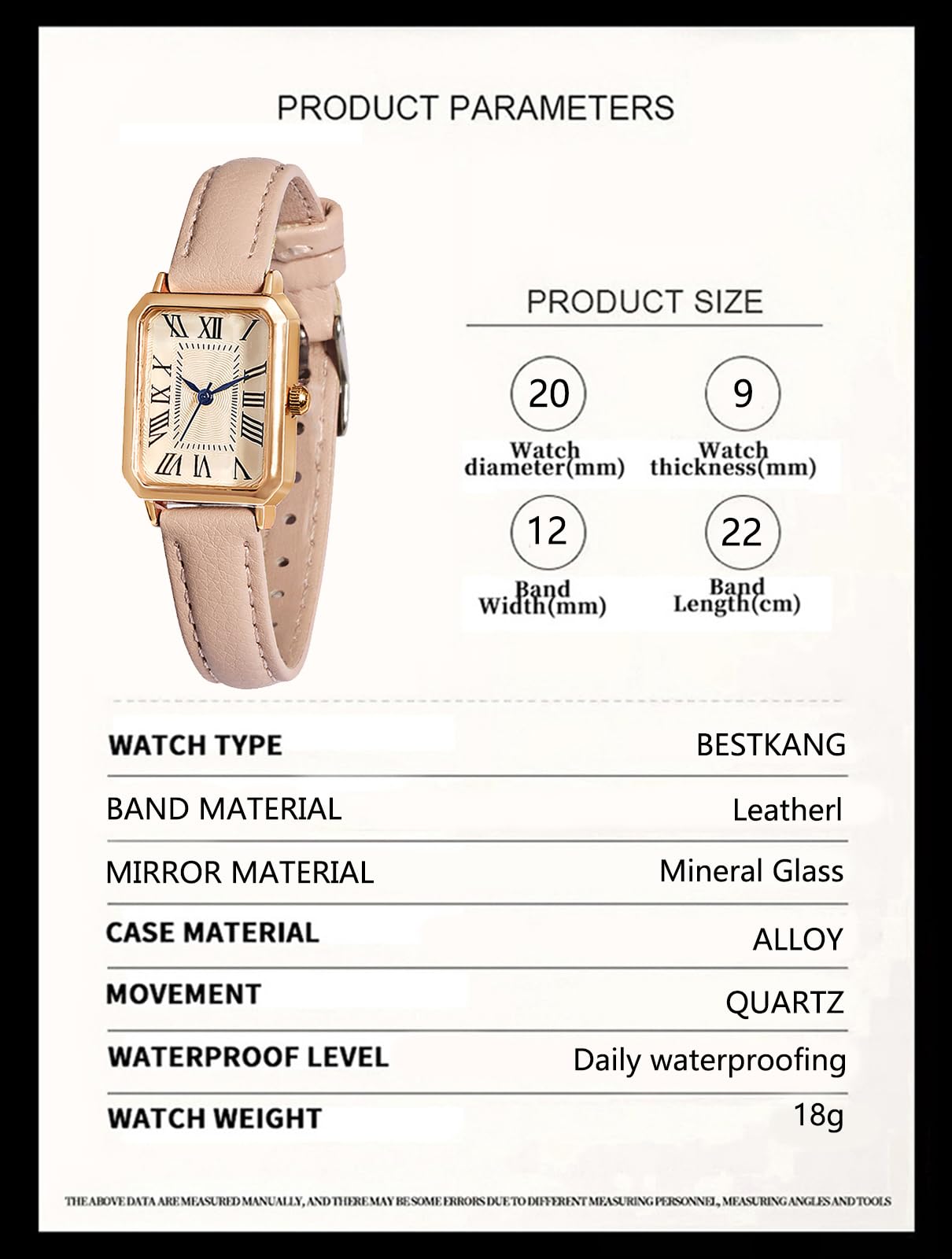 BESTKANG Leather Strap Watches for Women Elegant Dainty Ladies Watch Vintage Rectangle Women Quartz Wrist Watch