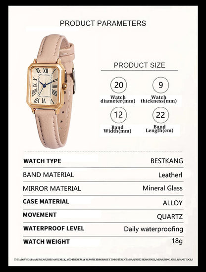 BESTKANG Leather Strap Watches for Women Elegant Dainty Ladies Watch Vintage Rectangle Women Quartz Wrist Watch