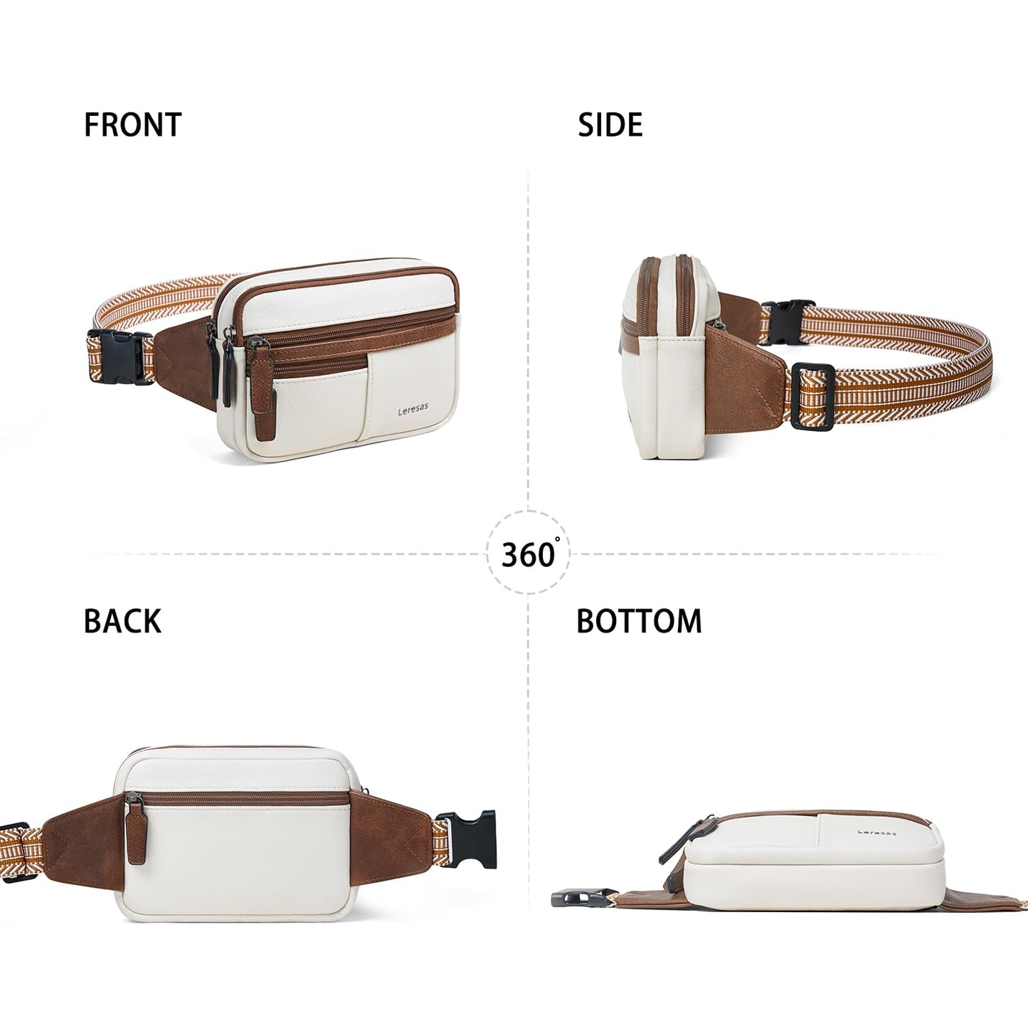 Leresas Fanny Packs for Women Vegan Leather Belt Bag Chic Cross Body Waist Pack Waist Purse for Travel Hiking Running Brown