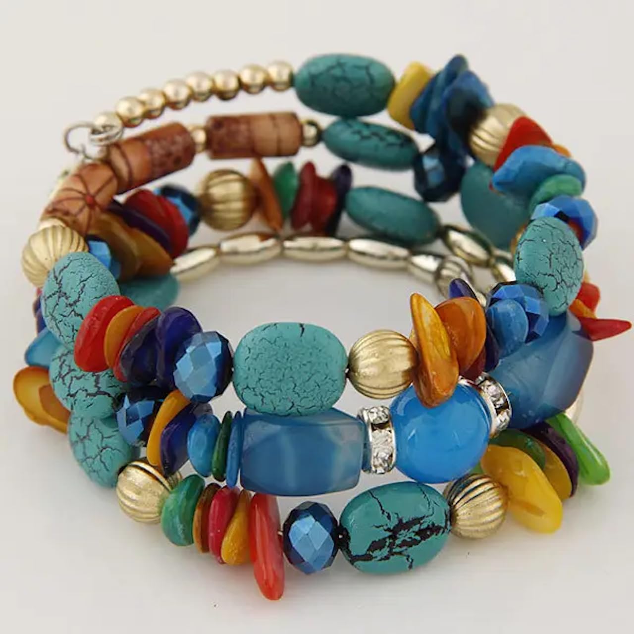Women Beaded Bracelet Set | Colorful Boho Stackable Trendy Design with Crystal Accents Multilayer Bangle Bracelet | Fashion Stretch Braclets Jewelry for Women