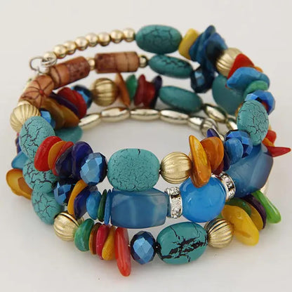 Women Beaded Bracelet Set | Colorful Boho Stackable Trendy Design with Crystal Accents Multilayer Bangle Bracelet | Fashion Stretch Braclets Jewelry for Women