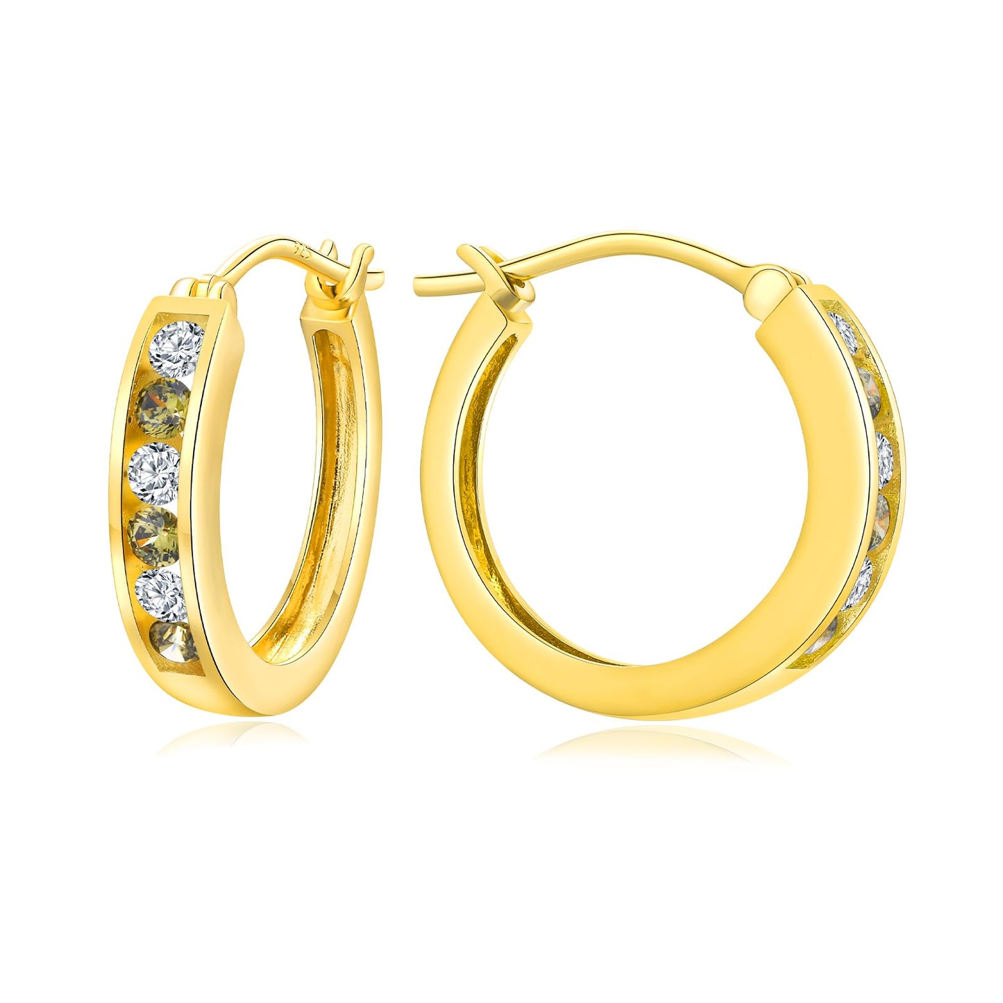 14K Gold Plated/925 Sterling Silver Birthstone Hoop Earrings for Women | 18mm Created Gemstone Hoops,Hypoallergenic and Lightweight,Birthday Mother's Day Jewelry(with Gift Box)
