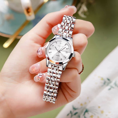 OLEVS Watches Women with Date Silver Stainless Steel Luxury Ladies Watches with Small Writs Diamond Watches for Women Waterproof Elegant Dress Quartz Analog Women's Wrist Watches Reloj de Mujer