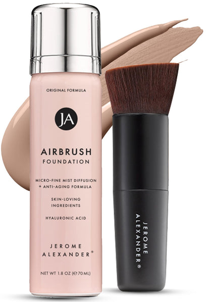 Jerome Alexander MagicMinerals AirBrush Foundation – 2 Piece Set with Airbrush Foundation and Kabuki Brush - Spray Makeup with Anti-aging Ingredients for Smooth Radiant Skin - Light Medium