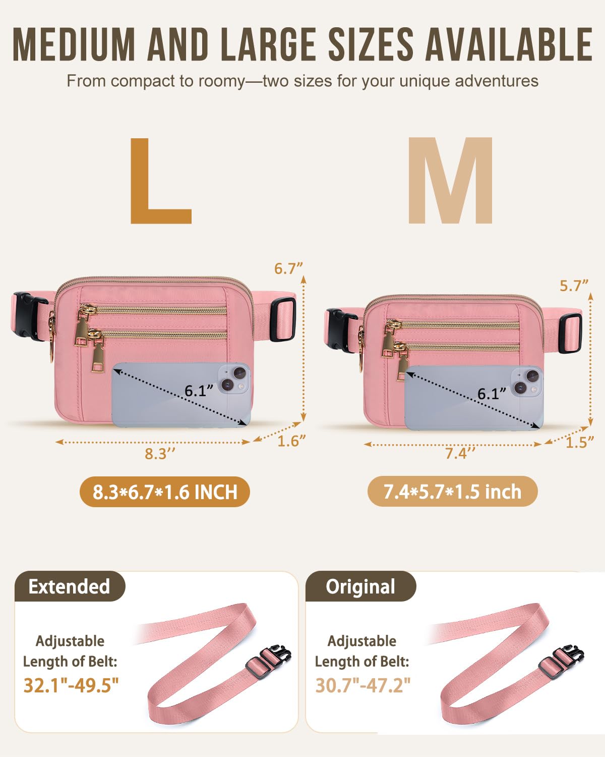 Capolo Fanny Packs for Women Fashion Waist Packs Bag with Adjustable Strap and 4 Zipper Pockets Waterproof Everywhere Crossbody Belt Bag for Workout Running Travelling(Black)