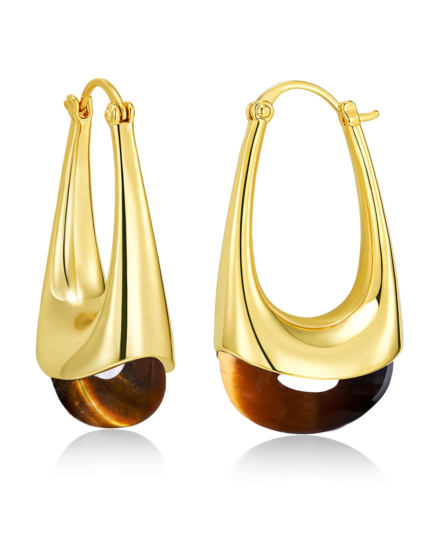 SNGIA Long Oval Chunky Dangle 18K Gold Plated Hoops with Colored Resin Gemstone Statement Earrings for Women, (Green, Brown, Light blue, Dark Blue), Bold Drop Handmade Exaggerated Irregular Trendy Bohemian Jewelry Gifts, Unique Dangling Teardrop Baroque S