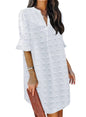 QACOHU Womens Summer Casual V Neck Shift Mini Dress | Flowy Swing Basic Loose Dresses, Ruffle Short Sleeve, Straight, Floral Boho Style, Wedding Guest Beach Vacation Outfits
