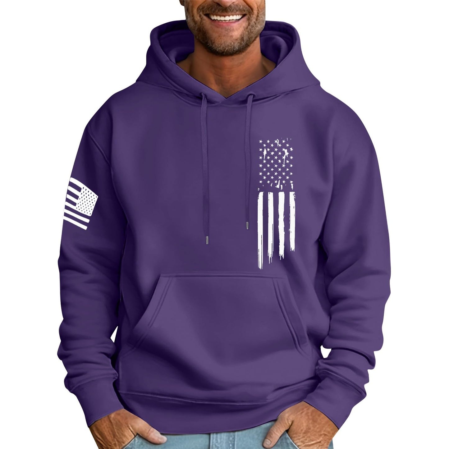 Ymosrh Mens Patriotic Hoodies USA Flag Print Hooded Sweatshirt Pullover Casual Fashion Hoodie, M-6XL