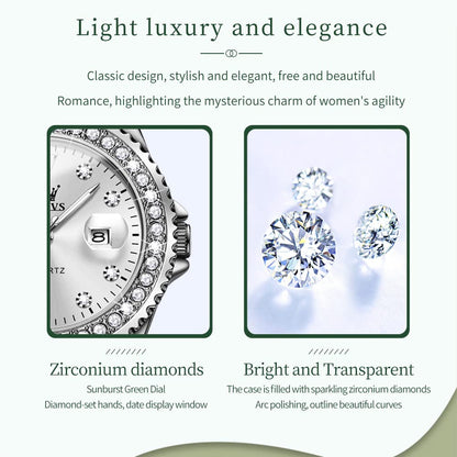 OLEVS Watches Women with Date Silver Stainless Steel Luxury Ladies Watches with Small Writs Diamond Watches for Women Waterproof Elegant Dress Quartz Analog Women's Wrist Watches Reloj de Mujer