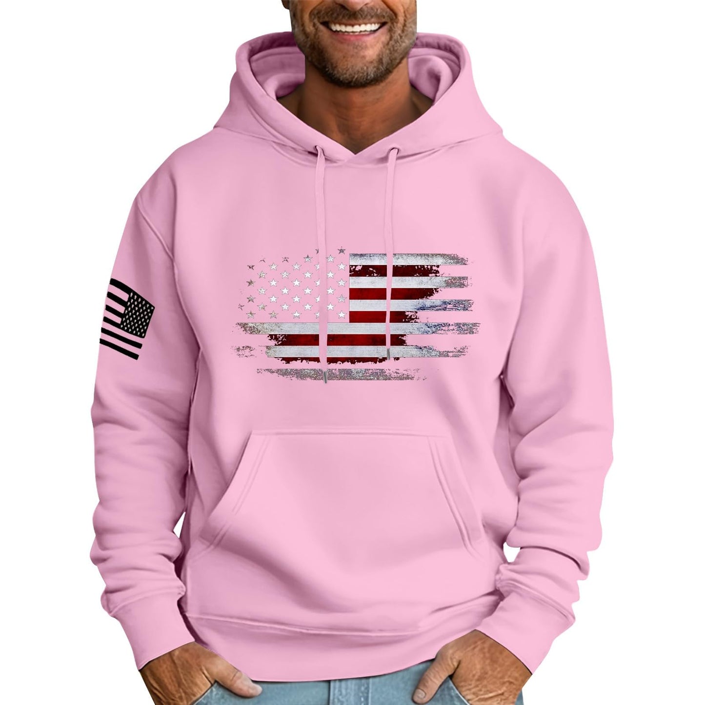 Ymosrh Mens Patriotic Hoodies USA Flag Print Hooded Sweatshirt Pullover Casual Fashion Hoodie, M-6XL