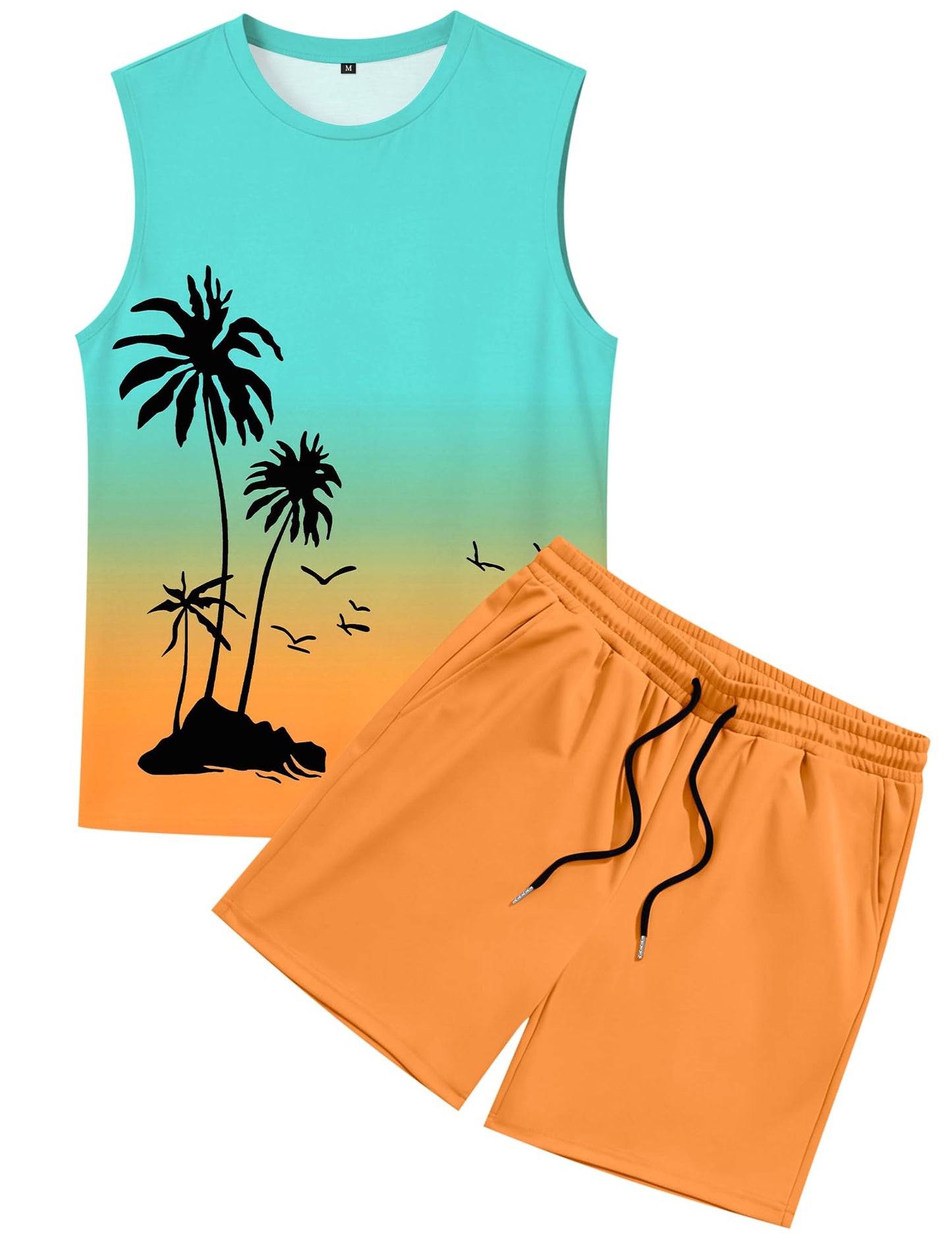 LecGee Men's 2 Piece Hawaiian Tank Tops Tropical Floral Beach Sleeveless Round neck T-shirt Casual Daily Beach Summer