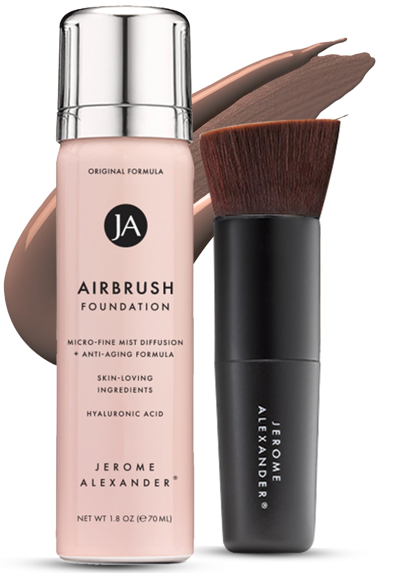 Jerome Alexander MagicMinerals AirBrush Foundation – 2 Piece Set with Airbrush Foundation and Kabuki Brush - Spray Makeup with Anti-aging Ingredients for Smooth Radiant Skin - Light Medium