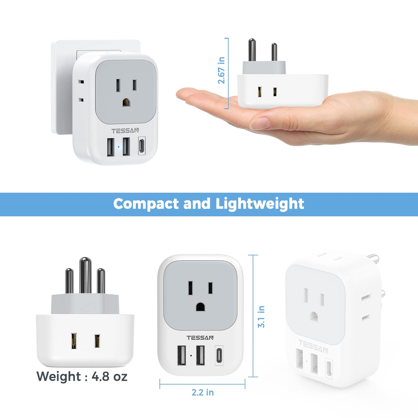 TESSAN 2 Pack European Travel Plug Adapter, Europe Power Converter