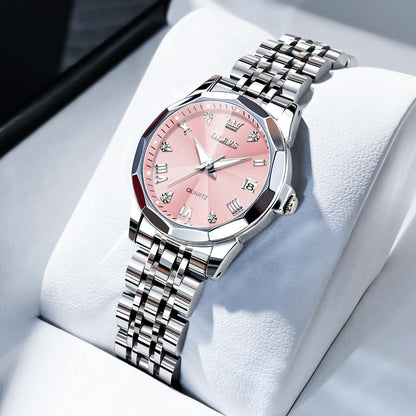 OLEVS Watches Women with Date Silver Stainless Steel Luxury Ladies Watches with Small Writs Diamond Watches for Women Waterproof Elegant Dress Quartz Analog Women's Wrist Watches Reloj de Mujer