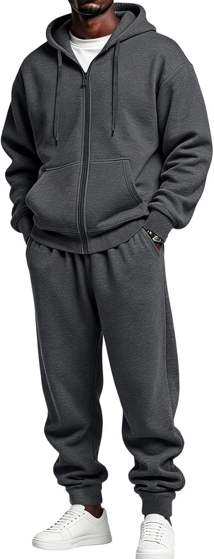 Jogger Sweatpants Matching Outfit For Men 2 Piece Sweat Suits Full Zip Up Hooded Tracksuit Soft Fleece Set