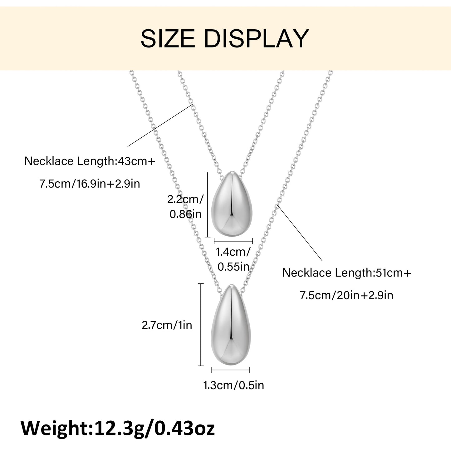 Dainty Gold Layered Necklaces for Women Chunky 14K Gold Plated Teardrop Pendant Necklace Trendy Simple Jewelry Gifts for Women