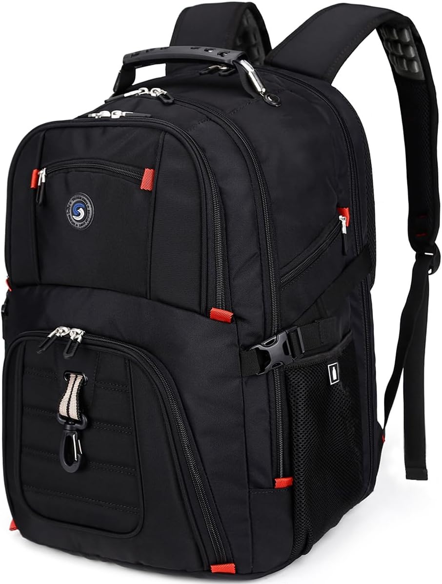 SHRRADOO Extra Large 50L Travel Laptop Backpack with combination lock,High School College Backpack Airline Approved Business Work Bag Fit 17 Inch Laptops for Men Women,Black
