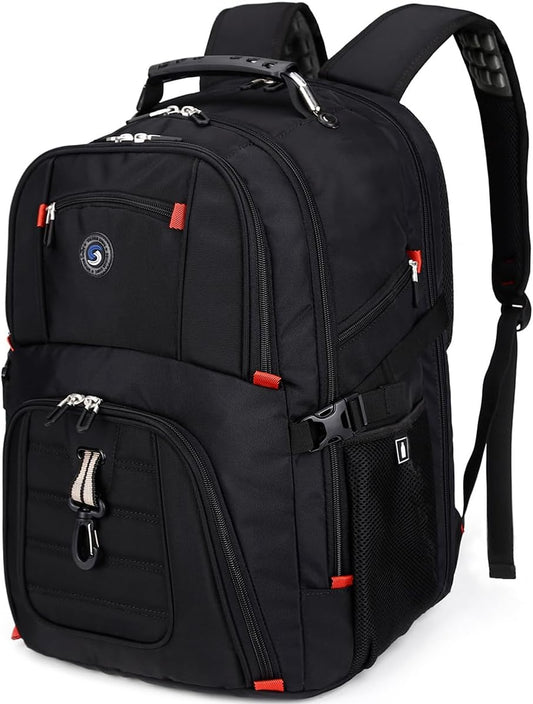 SHRRADOO Extra Large 50L Travel Laptop Backpack with combination lock,High School College Backpack Airline Approved Business Work Bag Fit 17 Inch Laptops for Men Women,Black
