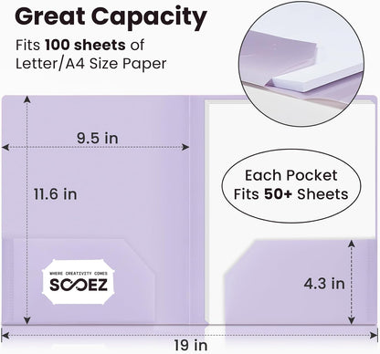 Sooez 6Pack Folders with Pockets, Pastels Colors, Heavy Duty Pocket Folder, Plastic Folders with Pockets, 2-Pocket Folder Bulk, Aesthetic File Folder, Back to School Office Filing Supplies