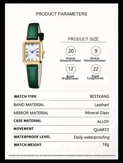 BESTKANG Leather Strap Watches for Women Elegant Dainty Ladies Watch Vintage Rectangle Women Quartz Wrist Watch