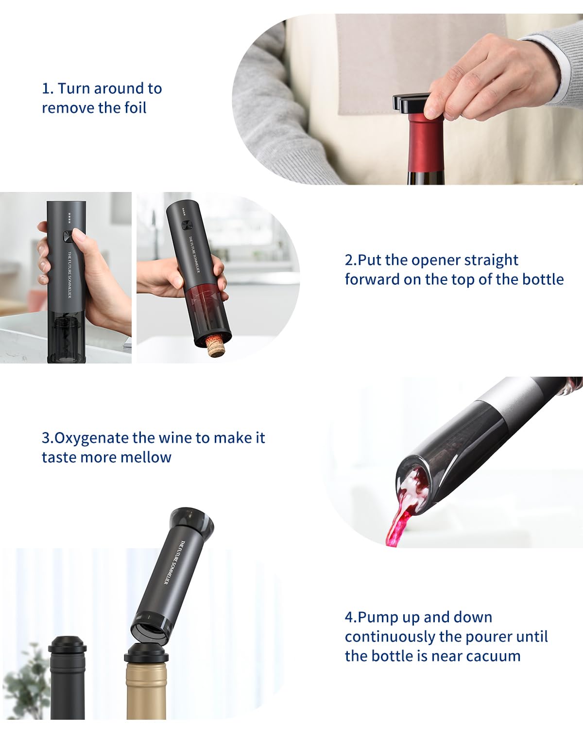 CIRCLE JOY Electric Wine Opener Rechargeable 5-in-1 Stainless Steel Wine Gift Set with Foil Cutter, Wine Aerator Pourer, Wine Drip Ring & Vacuum Stopper, Ideal Gifts for Wine Lovers, Silver