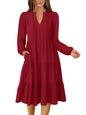 ANRABESS Womens V Neck Long Sleeve Midi Dress | Swing Flowy Tiered with Pockets, Soft Fabric, Boho Beach Vacation Dresses, Loose Fit Casual, Fall Winter Transition Clothes