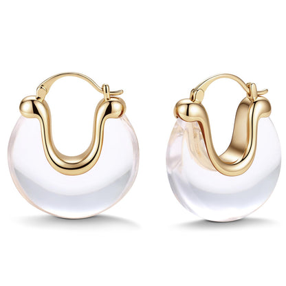 Chunky Gold Resin Hoop Earrings Leverback Statement Huggie Hoops Dangle Drop Dressy Earring Prom Festival Vacation Jewelry for Women