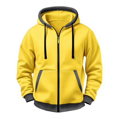JOAU Men Casual Heavyweight Zip Long Sleeve Hooded Sweatshirt with Pockets | Fall Winter Thickened Warm Fashion Tops for Baggy Sweat Running Trendy Comfy Outdoor Travel Vacation Wear