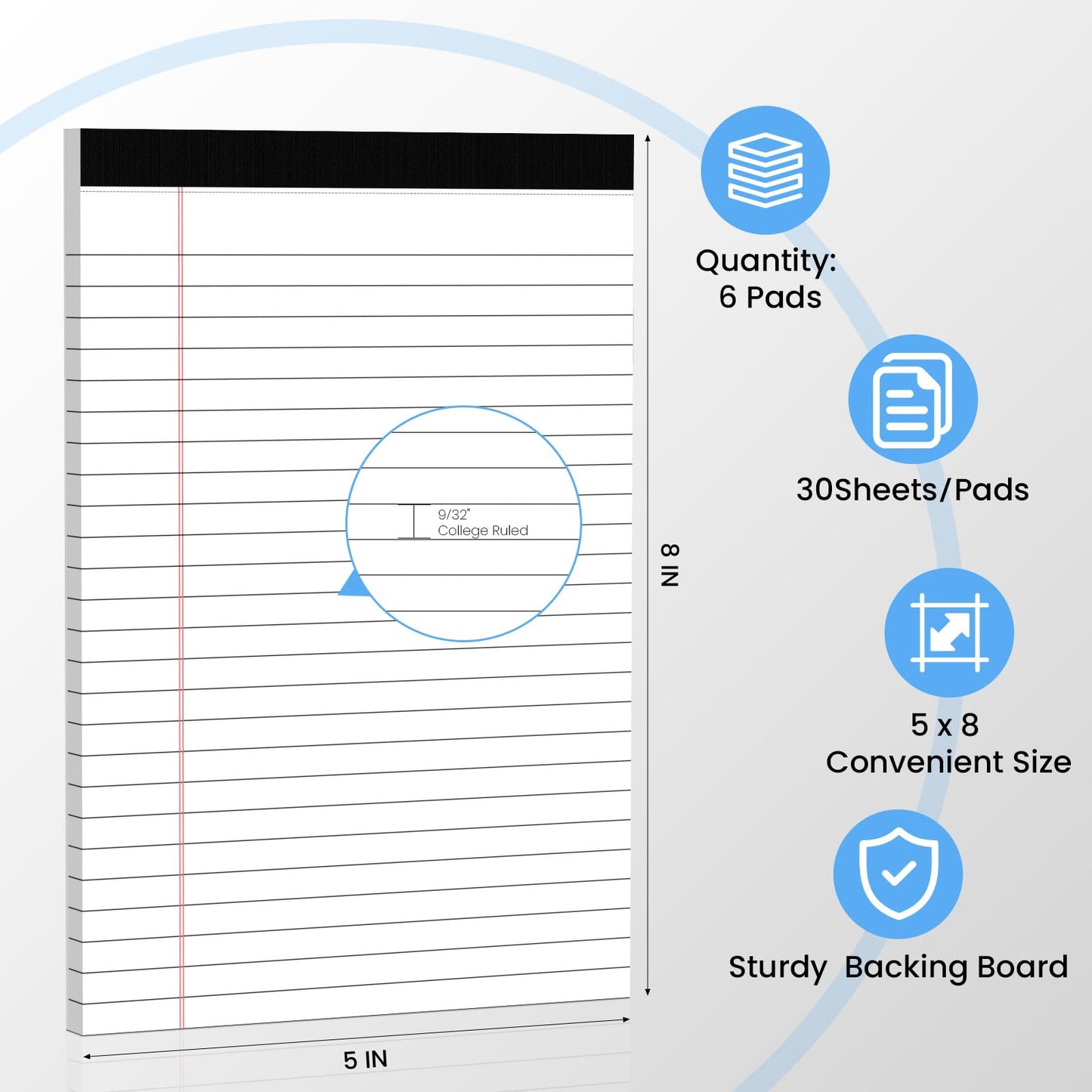12 Pack Notepads 5x8, Small Legal Pads Narrow College Ruled, 30 Sheets/Pack, Perforated Notebook - White Note Pads for School, Memo, Note Taking, Teacher & Office Supplies, Writing Pads of Paper