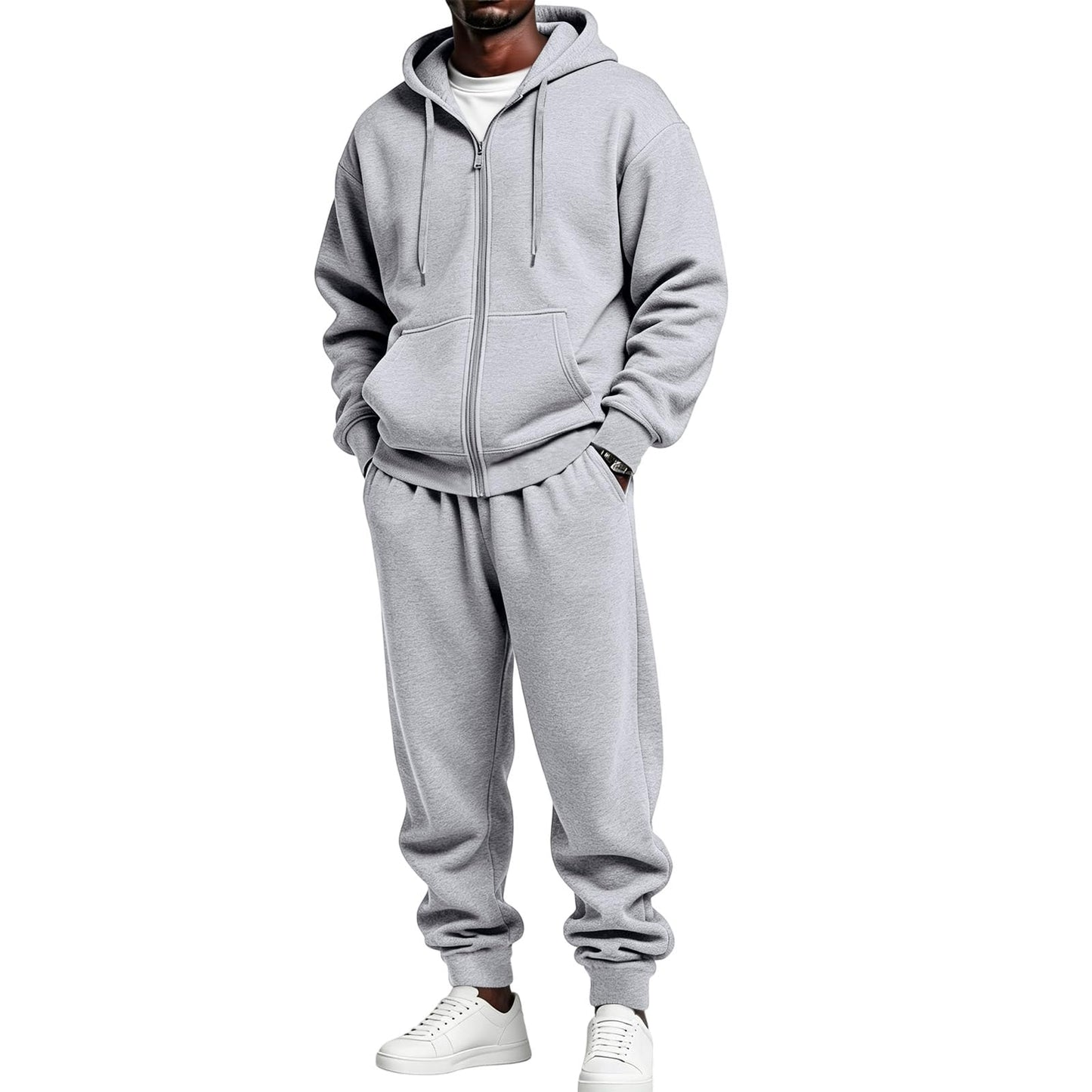 Jogger Sweatpants Matching Outfit For Men 2 Piece Sweat Suits Full Zip Up Hooded Tracksuit Soft Fleece Set