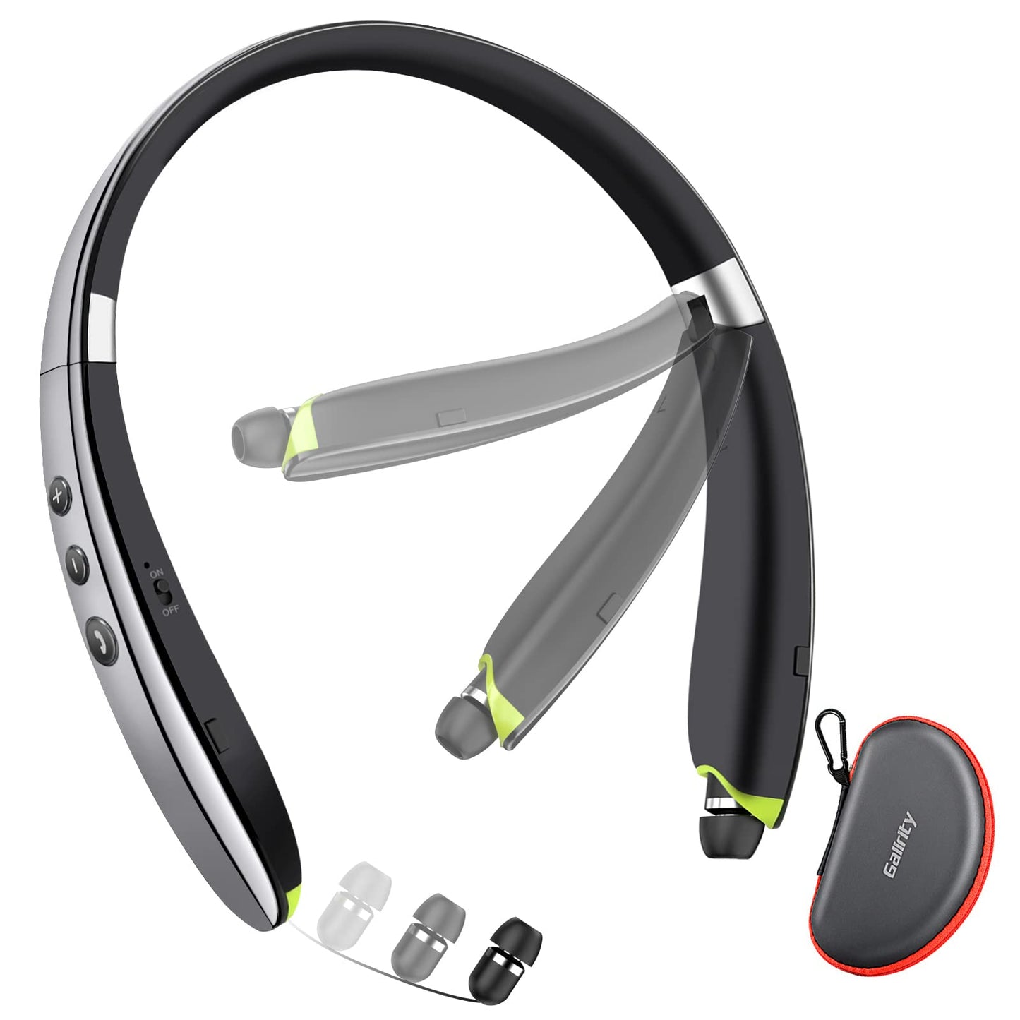 Bluetooth Headset, 2026 Upgraded Neckband Bluetooth Headphones with Retractable Earbuds, Noise Cancelling Stereo Earphones with Mic, Foldable Wireless Headphones for Sports Office w/Carry Case(Black)
