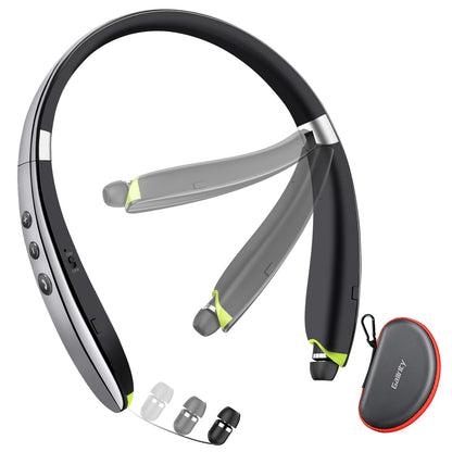 Bluetooth Headset, 2026 Upgraded Neckband Bluetooth Headphones with Retractable Earbuds, Noise Cancelling Stereo Earphones with Mic, Foldable Wireless Headphones for Sports Office w/Carry Case(Black)