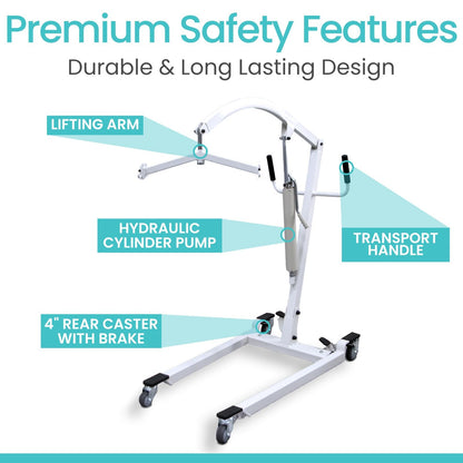 Vive Hydraulic Patient Lift for Home Use with Sling - Portable, Medical Patient Transfer Lift System - Sit to Stand Lift Assist for Elderly - Floor & Fall Elderly Lift - for Car, Wheelchair & Bed