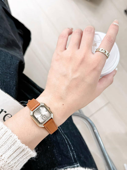 LOREO Luxury Dress Women's Leather Watch Square Dial Diamond Lady's Waterproof Elegant Analog Quartz Bracelet Watch