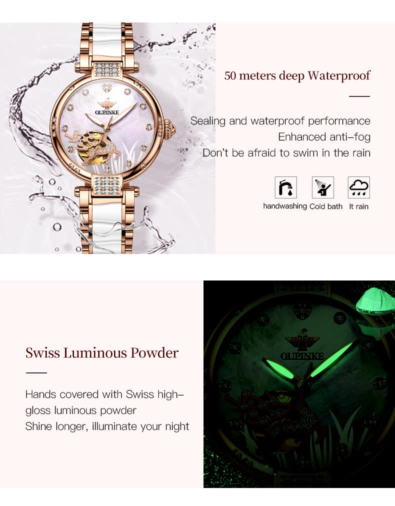 OLEVS Womens Automatic Watches Gold Classic Diamond Ladies Self Winding Mechanical Two Tone Stainless Steel Wrist Watch Date