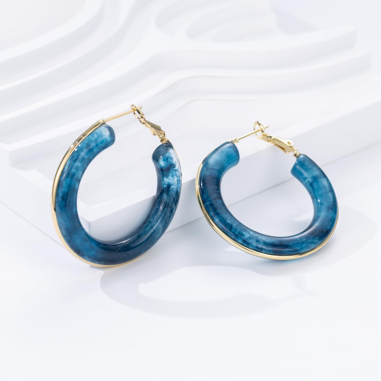 Chunky Gold Resin Hoop Earrings Leverback Statement Huggie Hoops Dangle Drop Dressy Earring Prom Festival Vacation Jewelry for Women
