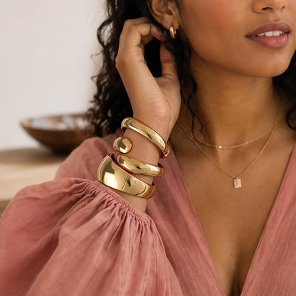 Chunky Gold Bangle Bracelets for Women Trendy 14K Gold Plated Cuff Bracelets Stack, Dainty Gold Bracelet Sets Non Tarnish Fashion Jewelry Gift