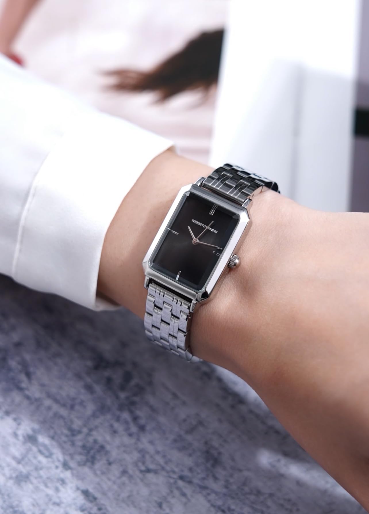 Roberto Marino RM1982 Women’s Luxury Watch Rectangular Gold – Japanese Quartz Movement, Vintage Stainless Steel Design, Silver Dial, Elegant Dress Timepiece, 3ATM Water Resistant – Reloj para Mujer