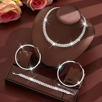 Unicra Black Jewelry Sets Rhinestone Necklace Hoop Earrings Bracelet Set Prom Formal Sparkly Costume Jewelry Sets for Women
