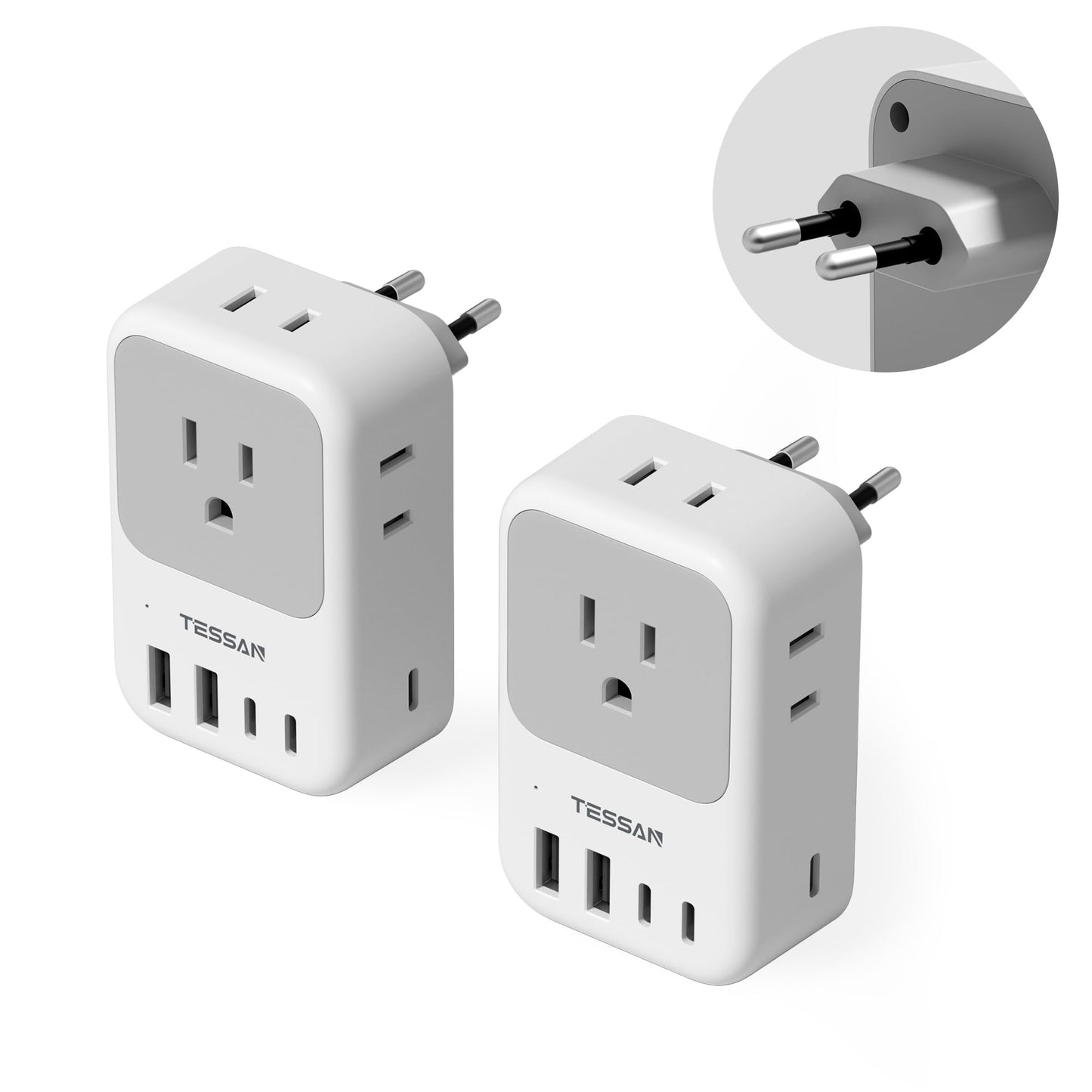 TESSAN 2 Pack European Travel Plug Adapter, Europe Power Converter