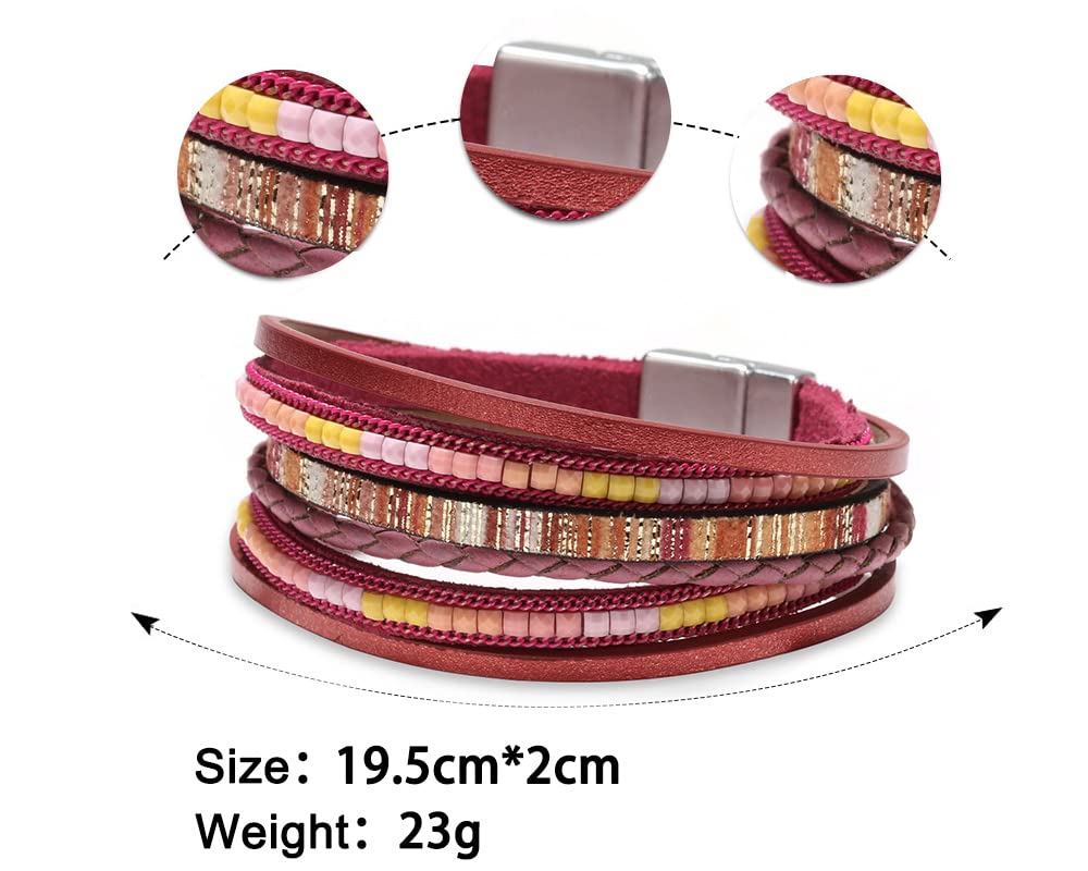 Fesciory Leather Wrap Bracelets for Women, Boho Western Layered Jewelry | Layered leather cuff bracelets, Easy on and off, Boho western style, Daily wear, Gift for women