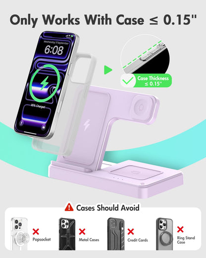 GETPALS Wireless Charger iPhone Charging Station for Apple Multiple Devices | 3 in 1 Charger Stand for iPhone 17 Pro Max 17e 16 16e 15 14 13 12 & Watch Series 11-2 SE Ultra & Airpods 4 3 Pro, Black