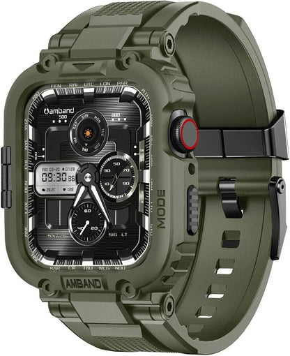 amBand Bands Compatible with Apple Watch 9/8/7 45mm, M1 Sport Series Rugged Case Protective Cover for iWatch 6/SE (3/2/1)/5/4/3 44mm Men Green