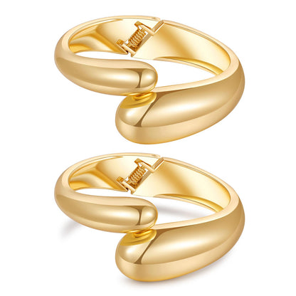 2pcs Gold Bangle Bracelets for Women, Trendy Hinged Cuff Open Wide Chunky Gold Bracelet Stack Arm Cuff Jewelry for Women