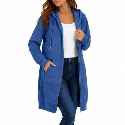 Womens Long Zip Up Hoodie Jacket Casual Open Front Tunic Sweatshirt with Pockets Fleece Lightweight Fall Winter Coat