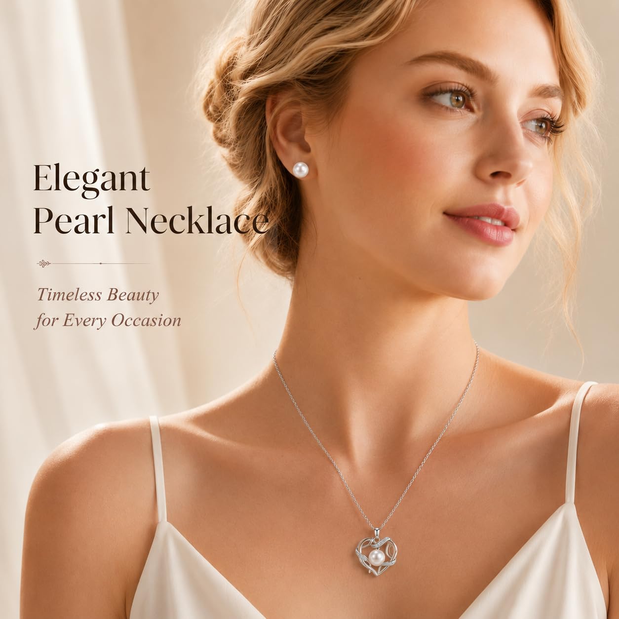 NONNYL Christmas Birthday Gifts for Women- Pearl- Heart Necklace- Wife Mom Girlfriend Her- Anniversary Mothers Day Valentine's Jewelry Gifts Real 9-10mm Pearl Pendant