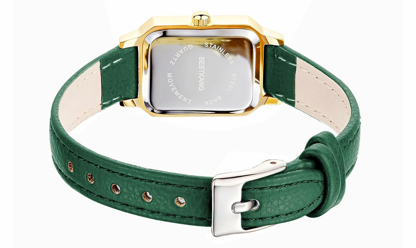 BESTKANG Leather Strap Watches for Women Elegant Dainty Ladies Watch Vintage Rectangle Women Quartz Wrist Watch