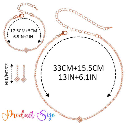 Aukmla Rhinestones Bridal Wedding Jewelry Sets Sparkly Necklace Earrings Bracelet Set Prom Formal Jewelry for Brides and Women